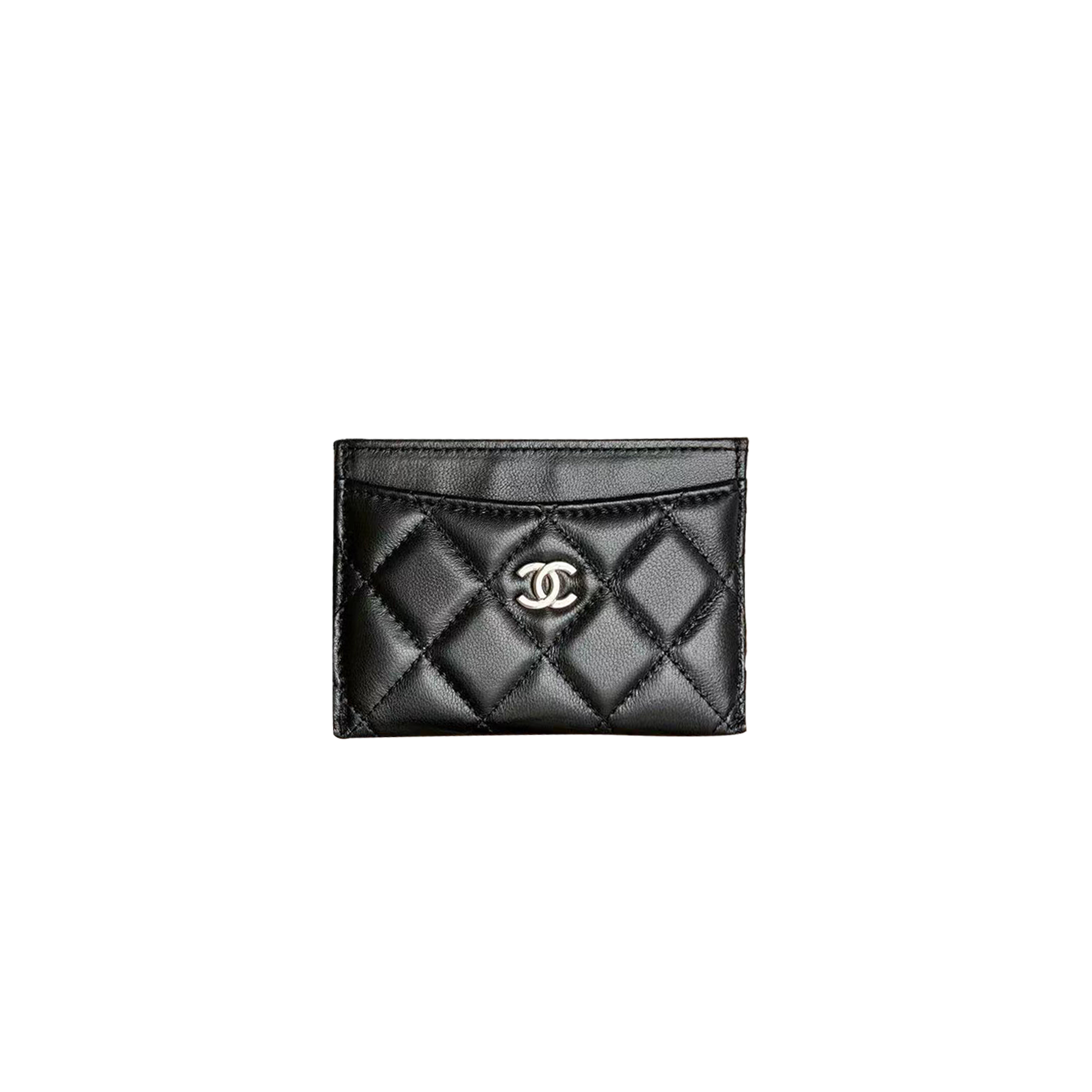 Ch*el black lambskin classic quilted card holder wallet silver hardware a31510（11*7.5*1cm）